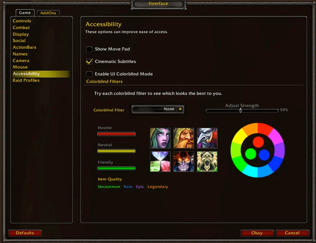 World of Warcraft accessibility settings
