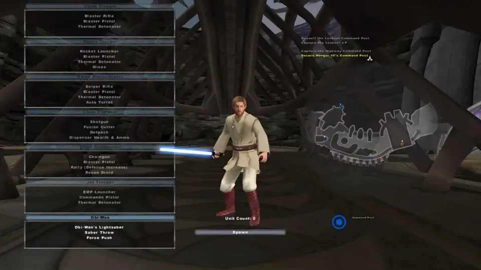 Choosing a character menu from Star Wars Battlefront 2 2005