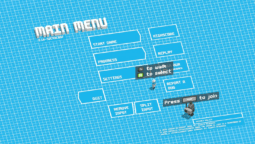 Main menu from the multiplayer game Unrailed. A character walk in the menu as if it was part of the game itself.